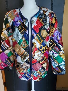 Colorful Patchwork Satin Quilted Jacket